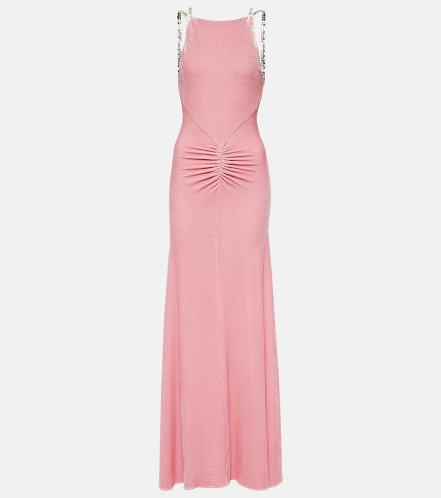 Rabanne Embellished ruched velvet gown. 拉巴纳缀饰褶皱天鹅绒礼服