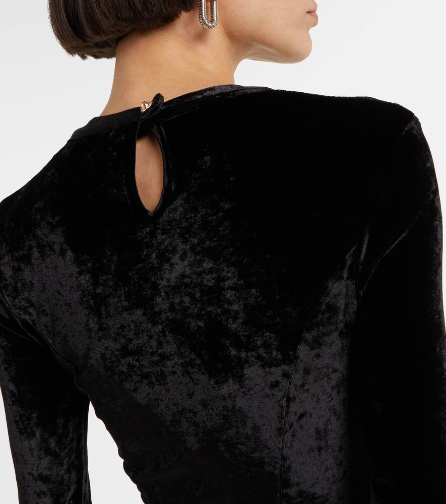 Rabanne Embellished ruched velvet midi dress