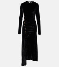 Rabanne Embellished ruched velvet midi dress