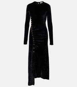 Rabanne Embellished ruched velvet midi dress