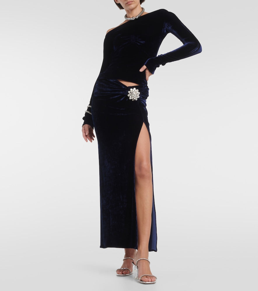 Rabanne Embellished velvet maxi skirt