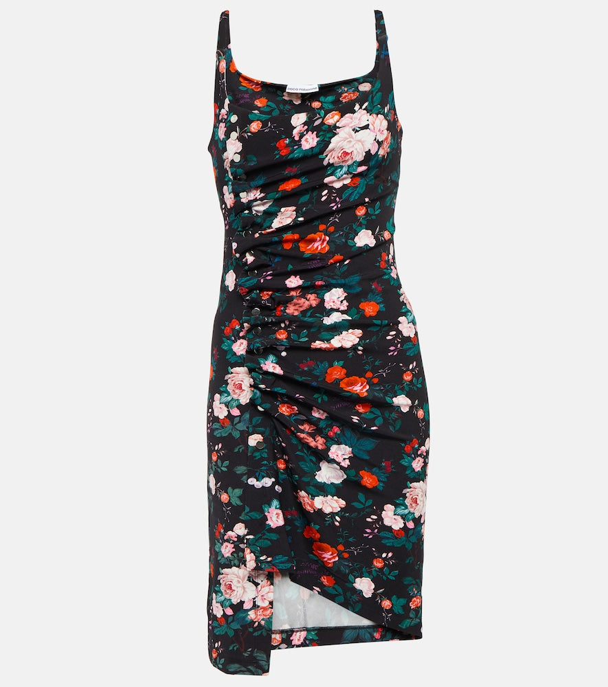 Rabanne Floral ruched jersey minidress. Rabanne 花卉褶饰平纹针织迷你连衣裙