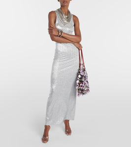 Rabanne Logo glitter maxi dress
