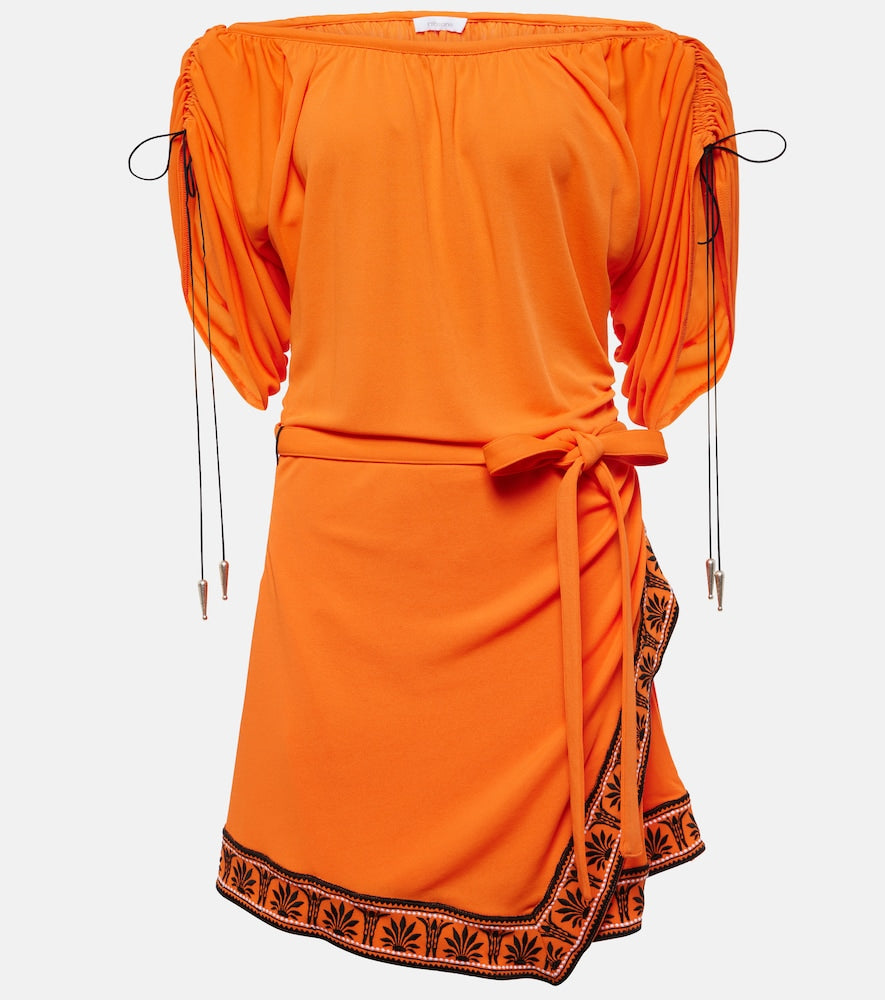Rabanne Ruched off-shoulder minidress. Rabanne 褶皱露肩迷你连衣裙