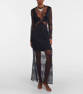 Rabanne Satin and lace cutout maxi dress