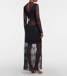 Rabanne Satin and lace cutout maxi dress
