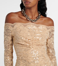 Rabanne Sequined off-shoulder lace maxi dress
