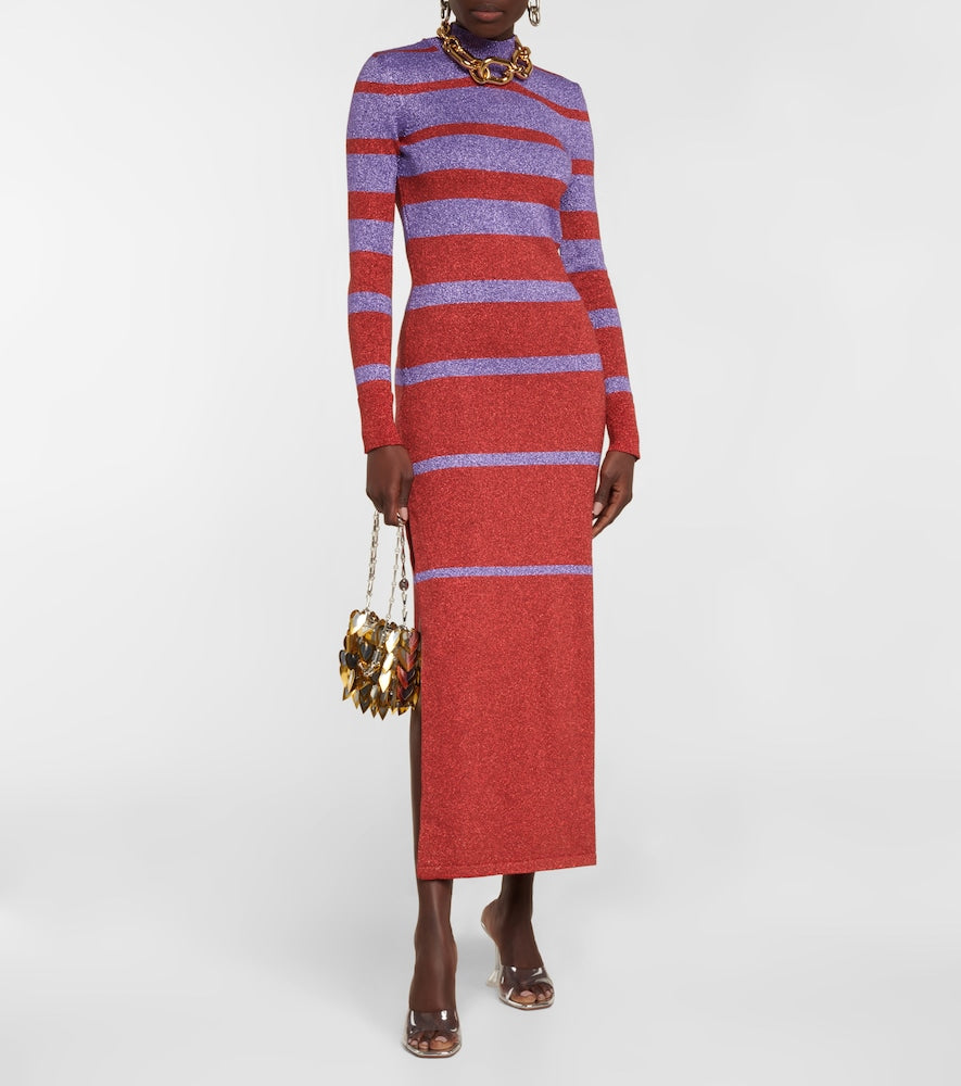 Rabanne Striped metallic knit maxi dress