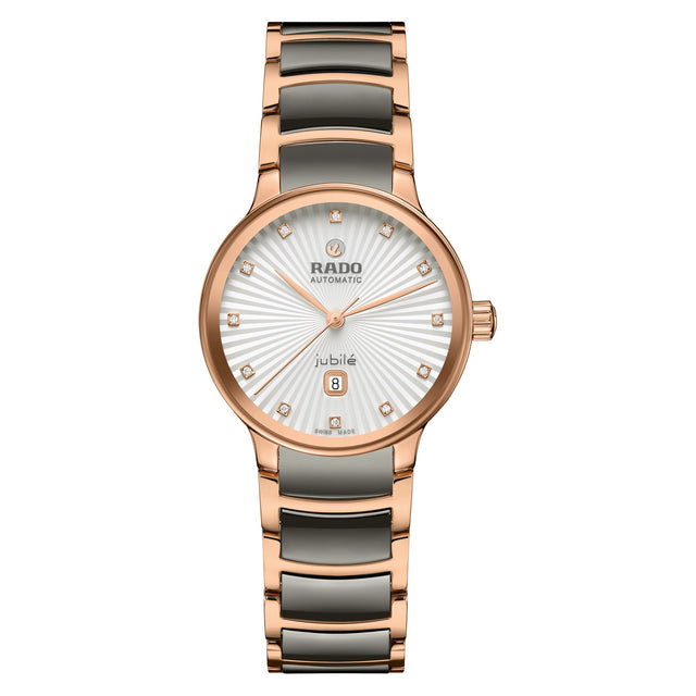 Rado Centrix Automatic Diamonds Rose Gold-Tone PVD and Grey Plasma High-Tech Ceramic Bracelet Watch | 30.5mm | R30019742
