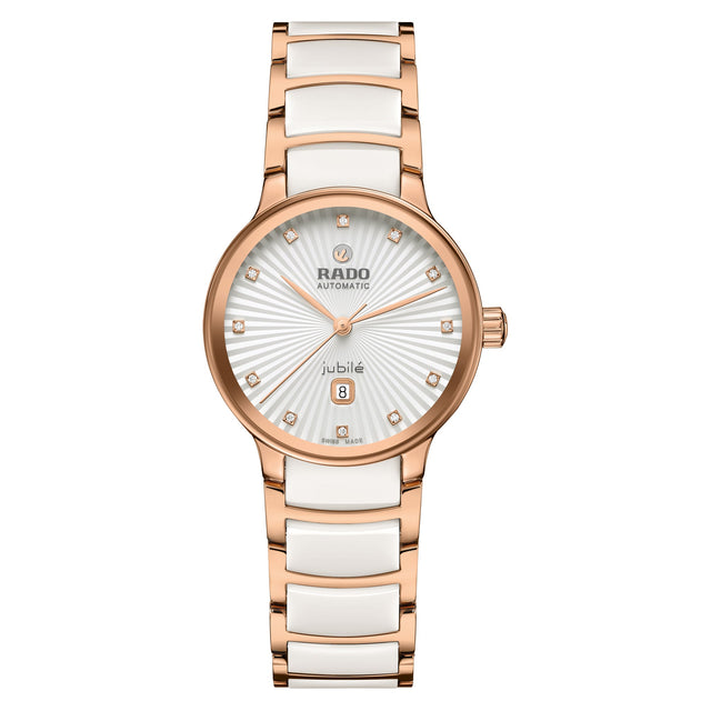 Rado Centrix Automatic Diamonds Rose Gold-Tone PVD and White High-Tech Ceramic Bracelet Watch | 30.5mm | R30019744