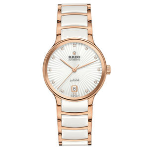 Rado Centrix Automatic Diamonds Silver Dial Rose Gold-Tone and White Ceramic Watch 35mm - R30037744