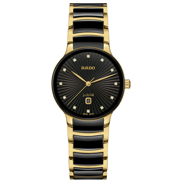 Rado Centrix Diamonds Quartz Black Dial Gold-Tone and Ceramic Watch 30.5mm - R30025742