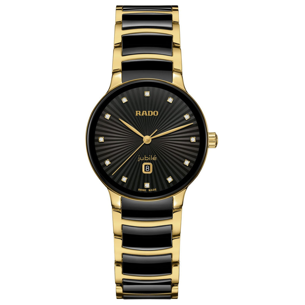 Rado Centrix Diamonds Quartz Black Dial Gold-Tone and Ceramic Watch 30.5mm - R30025742