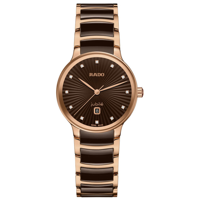 Rado Centrix Diamonds Quartz Brown Dial Rose Gold-Tone and Ceramic Watch 30.5mm - R30024732