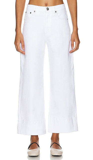 Rag & Bone Andi With Cuff Wide Leg in White - Rag & Bone Andi avec jambe large à revers en blanc - Rag & Bone Andi 白色袖口阔腿裤 - Rag & Bone Andi mit Manschette und weitem Bein in Weiß - Rag & Bone Andi 위드 커프 와이드 레그 화이트 색상 - Rag & Bone Andi con polsino gamba larga in bianco