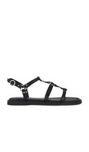 Rag & Bone Geo Harness Sandal in Black | Black Flat Sandals for Women