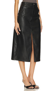 Rag & Bone Sid Faux Leather Midi Skirt in Black