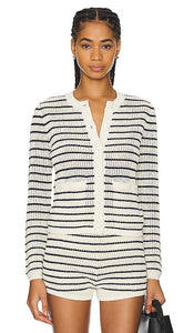 Rag & Bone Viola Stripe Cardigan in White - Rag & Bone - Cardigan à rayures Viola en blanc - Rag & Bone 白色中提琴条纹开衫 - Rag & Bone Viola Stripe Cardigan in Weiß - Rag & Bone 비올라 스트라이프 가디건 화이트 색상 - Cardigan a righe viola Rag & Bone in bianco