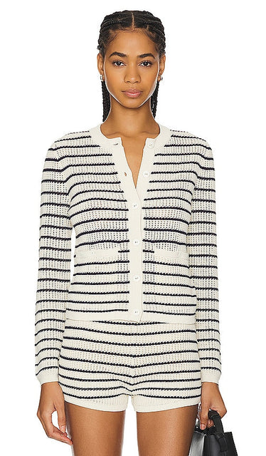 Rag & Bone Viola Stripe Cardigan in White - Rag & Bone - Cardigan à rayures Viola en blanc - Rag & Bone 白色中提琴条纹开衫 - Rag & Bone Viola Stripe Cardigan in Weiß - Rag & Bone 비올라 스트라이프 가디건 화이트 색상 - Cardigan a righe viola Rag & Bone in bianco