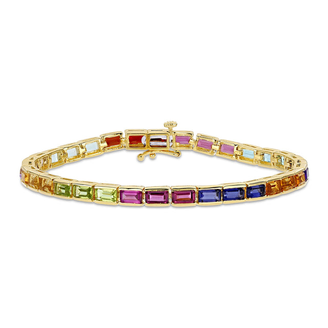 Rainbow Gemstone Gold-Plated Sterling Silver Tennis Bracelet
