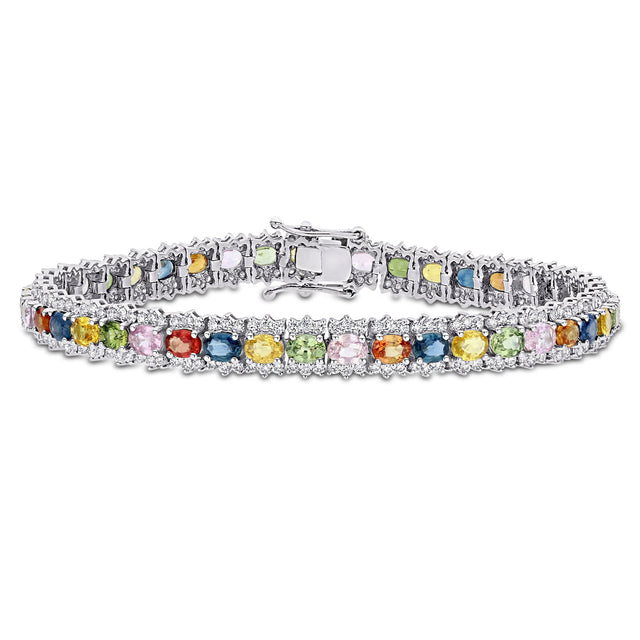 Rainbow Sapphire and 2 1/5ctw Diamond White Gold Tennis Bracelet