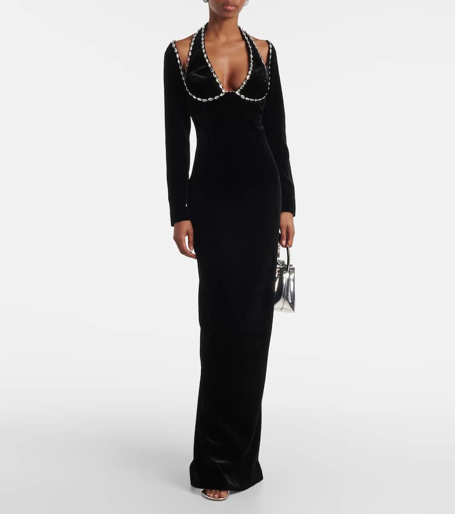 Rasario Crystal-embellished velvet gown