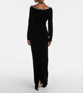 Rasario Crystal-embellished velvet gown