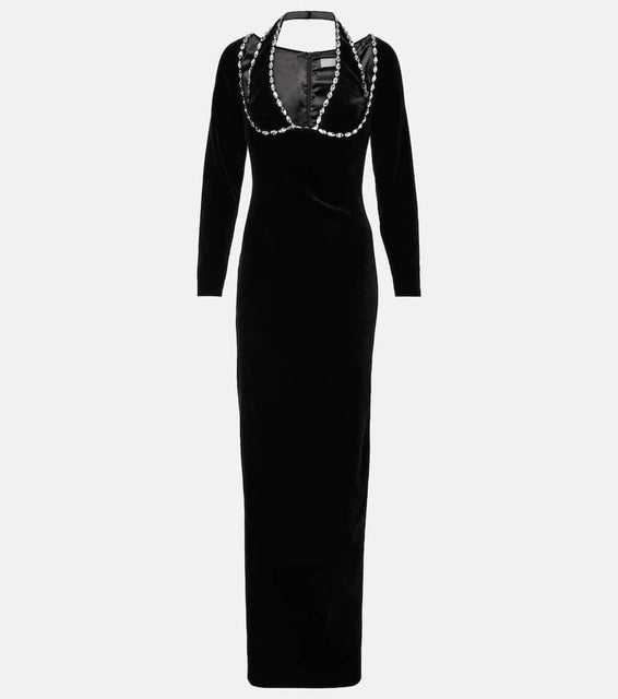 Rasario Crystal-embellished velvet gown