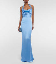 Rasario Draped halterneck satin gown
