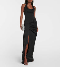 Rasario Draped halterneck satin maxi gown