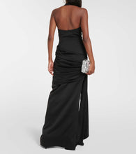 Rasario Draped halterneck satin maxi gown