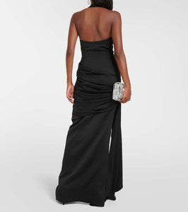 Rasario Draped halterneck satin maxi gown