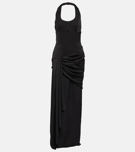 Rasario Draped halterneck satin maxi gown