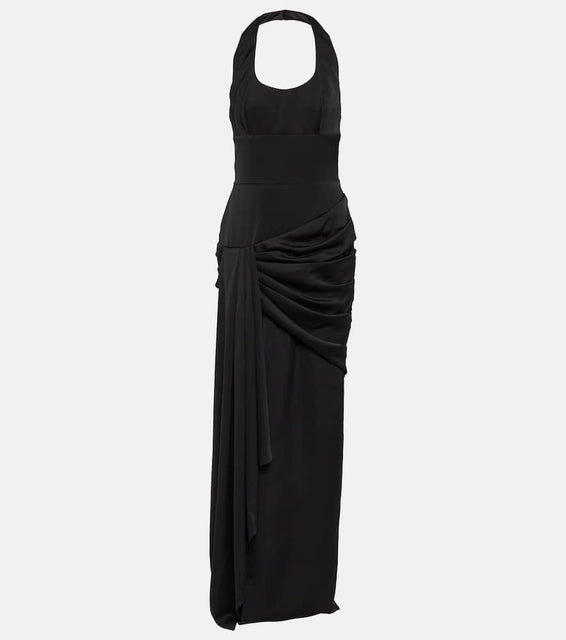 Rasario Draped halterneck satin maxi gown