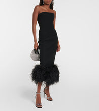 Rasario Feather-trimmed strapless crêpe midi dress