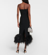 Rasario Feather-trimmed strapless crêpe midi dress