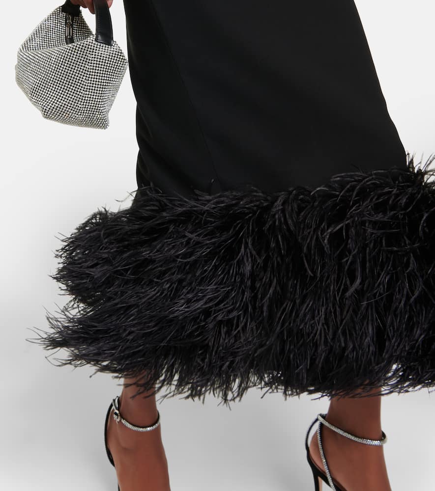 Rasario Feather-trimmed strapless crêpe midi dress