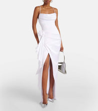 Rasario Floral-appliqué satin gown
