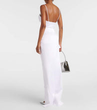 Rasario Floral-appliqué satin gown