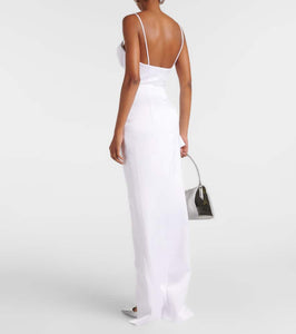 Rasario Floral-appliqué satin gown
