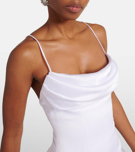 Rasario Floral-appliqué satin gown