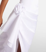 Rasario Floral-appliqué satin gown