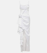 Rasario Floral-appliqué satin gown