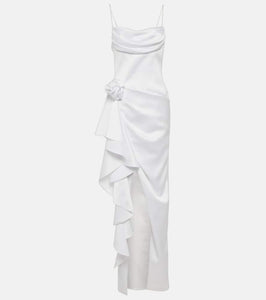 Rasario Floral-appliqué satin gown