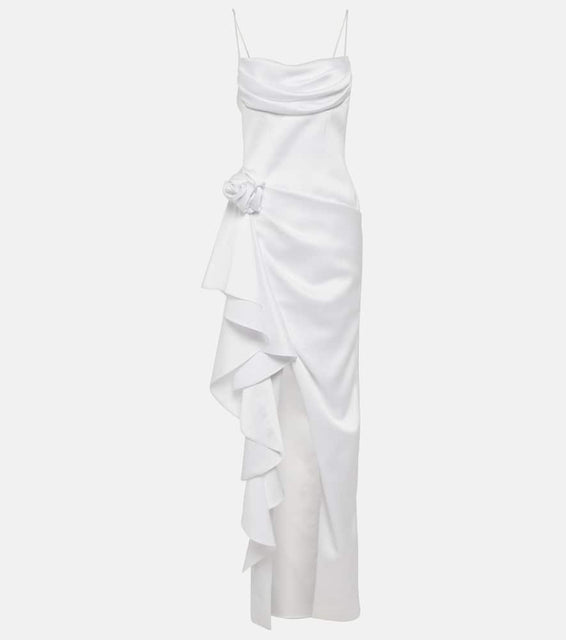 Rasario Floral-appliqué satin gown