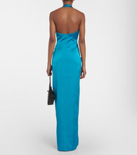 Rasario Halterneck draped satin gown