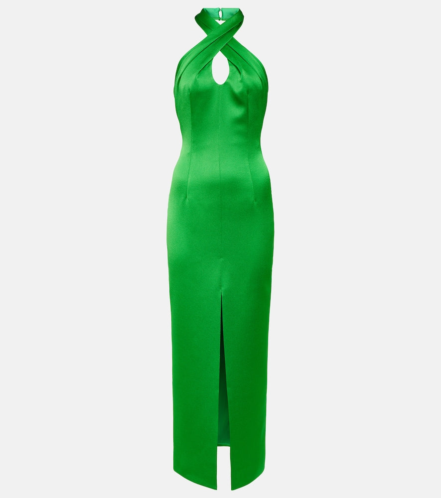 Rasario Halterneck satin midi dress. Rasario 挂脖缎面中长连衣裙