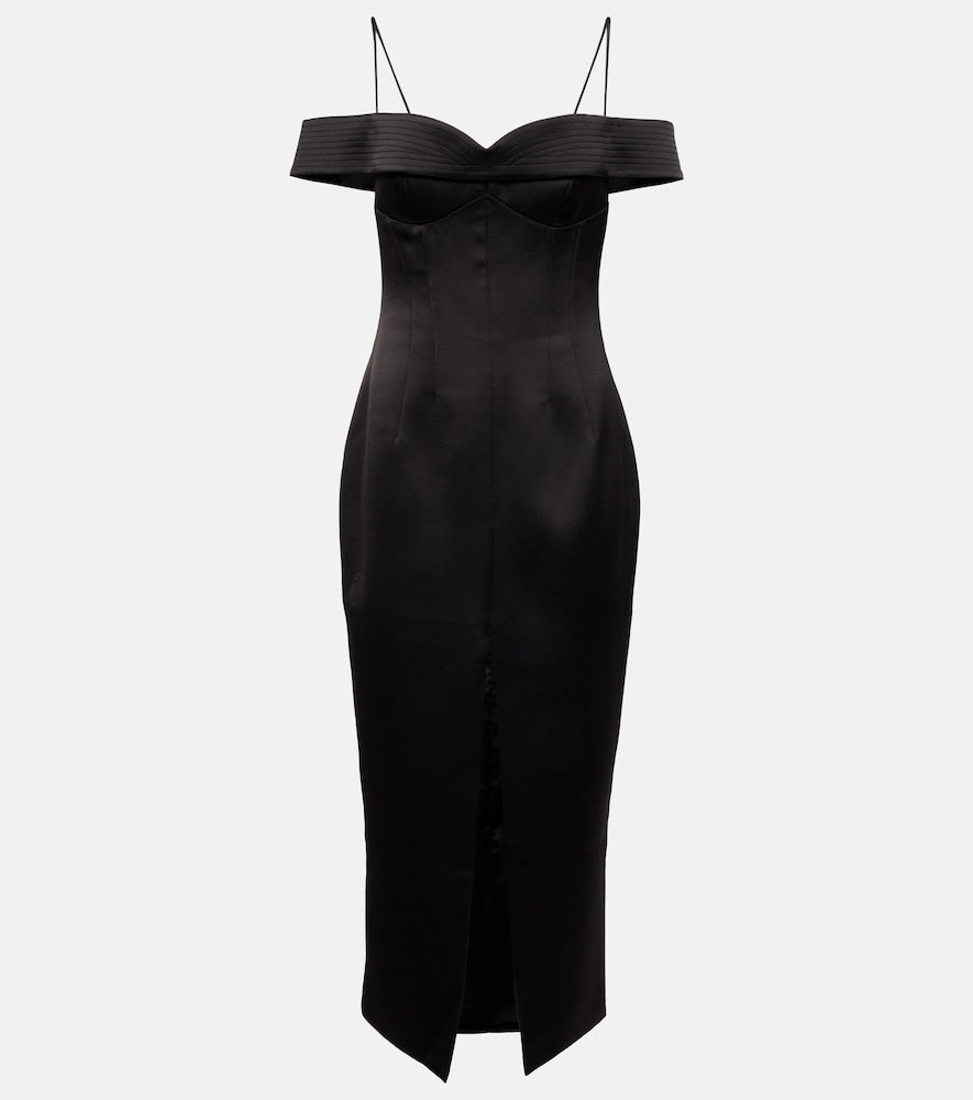 Rasario Off-shoulder satin midi dress. Rasario 露肩缎面中长连衣裙