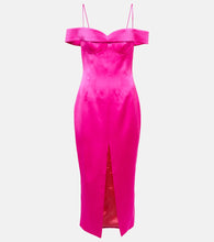 Rasario Off-shoulder satin midi dress. Rasario 露肩缎面中长连衣裙