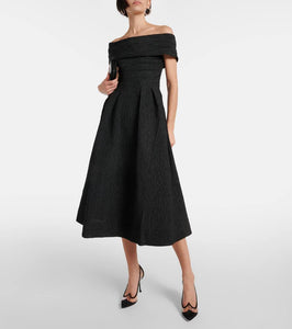 Rebecca Vallance Bridal Helene off-shoulder brocade midi dress